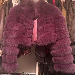Purple cropped genuine fur jacket